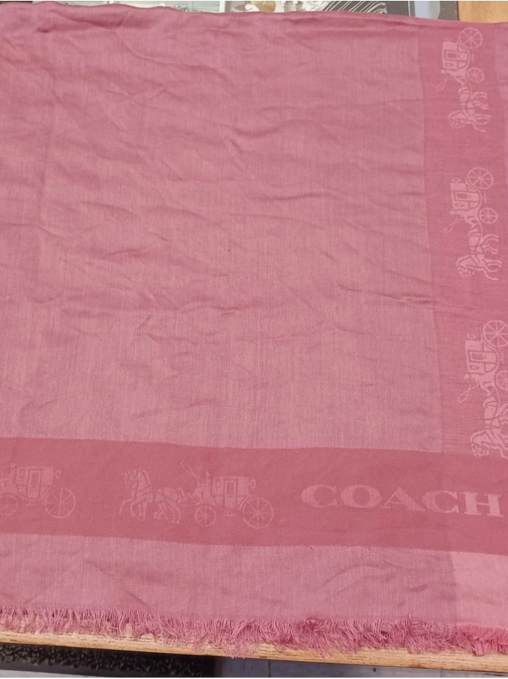 Coach Two-Tone Pink Logo Fringe Scarf